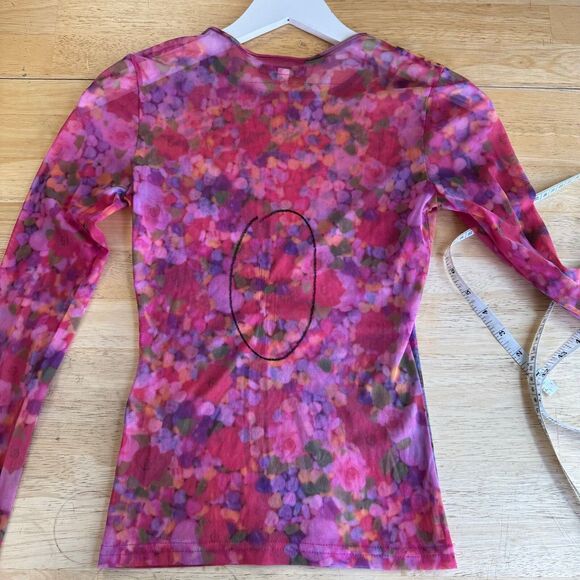 AGOLDE Vintage Mesh Top Y2K 00s Abstract Crochet Hearts Sheer Floral Grunge SM - Picture 11 of 12